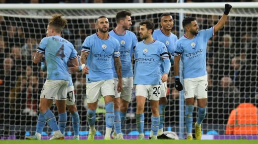 Manchester City forward Riyad Mahrez celebrates his goal against Chelsea