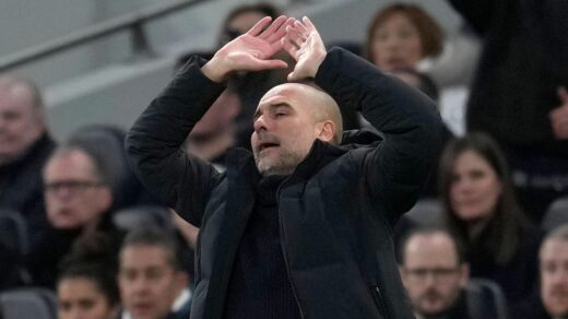 Manchester City manager Pep Guardiola reacts on the touchline